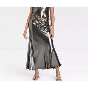 Women's Metallic Trumpet Maxi Skirt - Wild Fable Silver Size XXS NWT